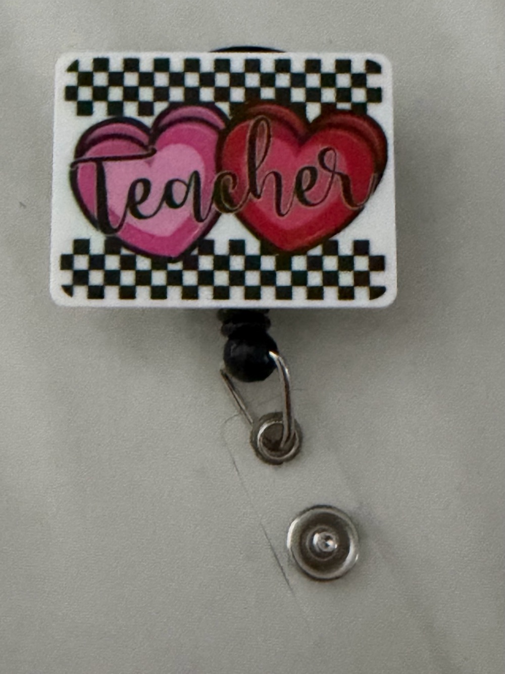 Teacher Heart Badge Reel - Pink & Red